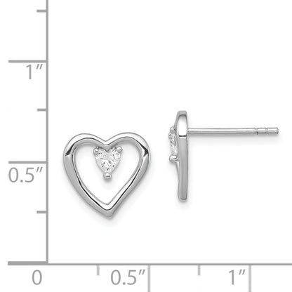 Sterling Silver Rhodium-Plated Cz Polished Heart Post Earrings