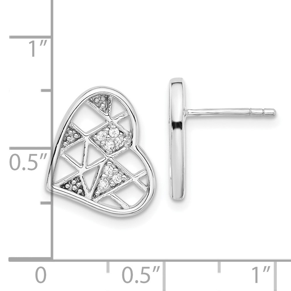 Sterling Silver Rhodium Plated Cz Heart Post Earrings
