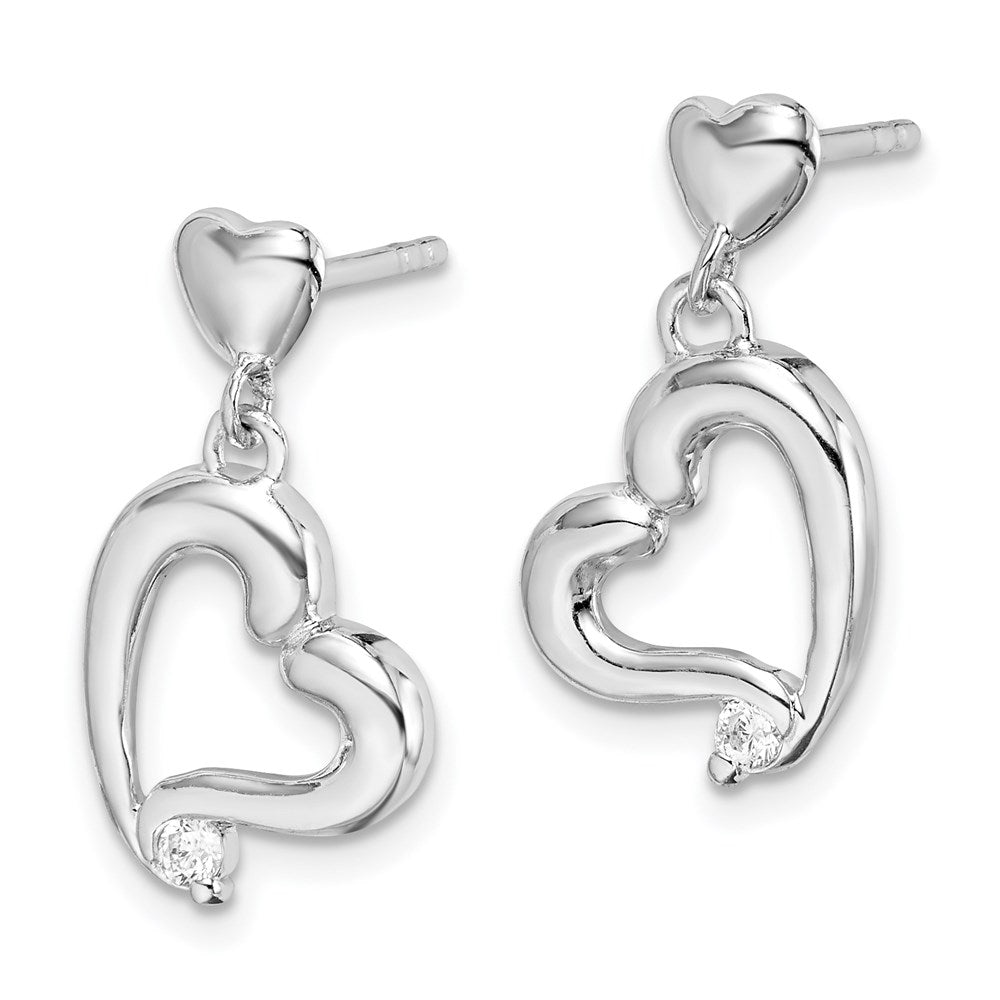 Sterling Silver Rhodium Plated Cz Heart Post Earrings