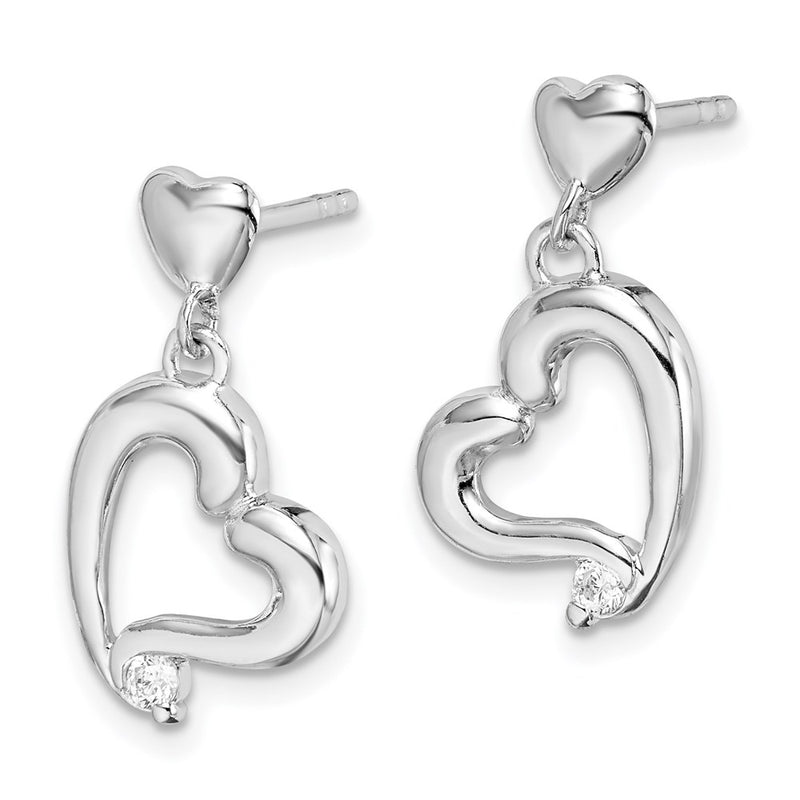 Sterling Silver Rhodium Plated Cz Heart Post Earrings