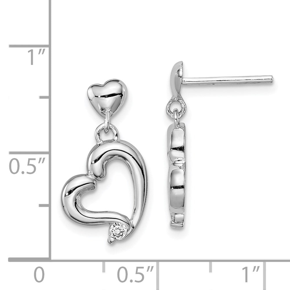 Sterling Silver Rhodium Plated Cz Heart Post Earrings