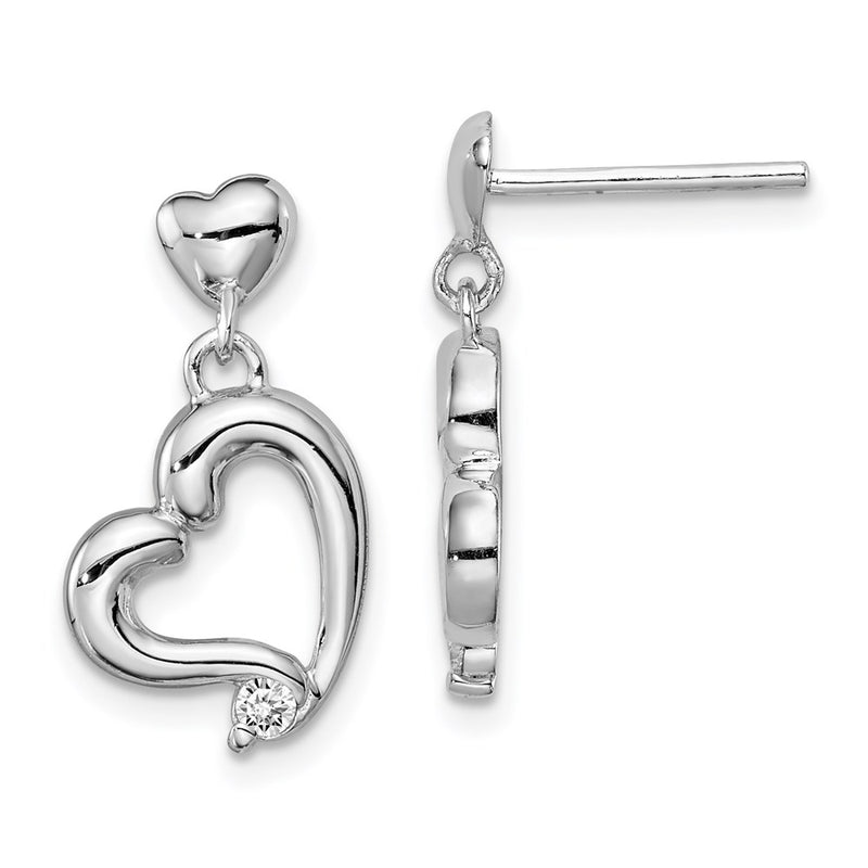 Sterling Silver Rhodium Plated Cz Heart Post Earrings