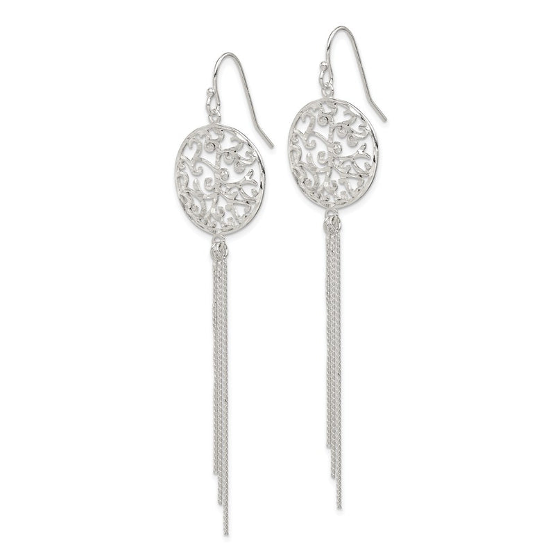 Sterling Silver Polished & Diamond-Cut Filigree Circle Chain Dangle Earri