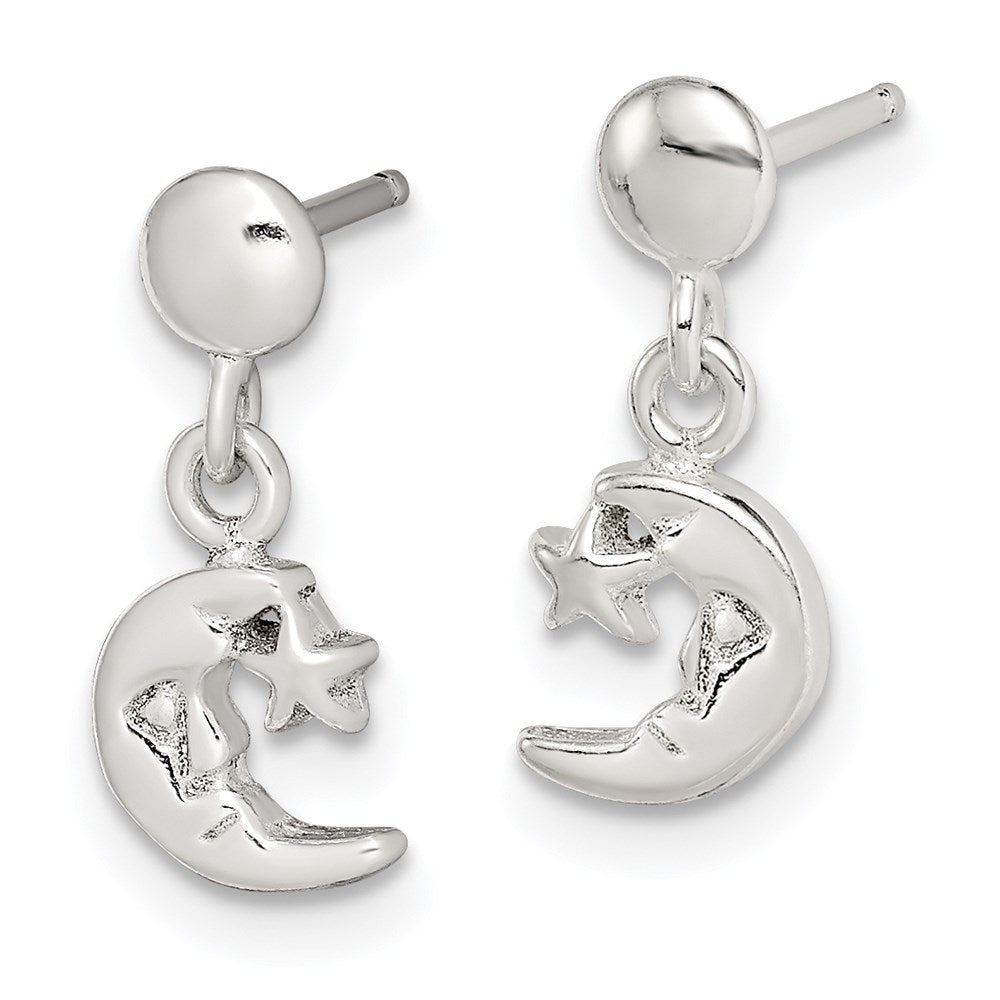 Sterling Silver Dangle Moon And Star Post Earrings