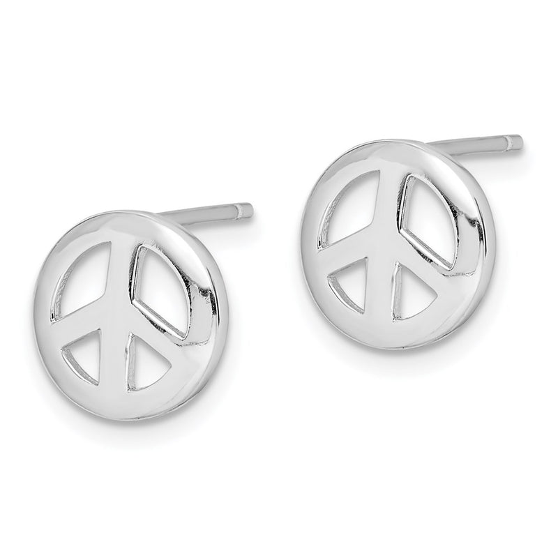 Sterling Silver Rhodium-Plated Polished Peace Sign Post Earrings