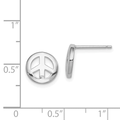 Sterling Silver Rhodium-Plated Polished Peace Sign Post Earrings