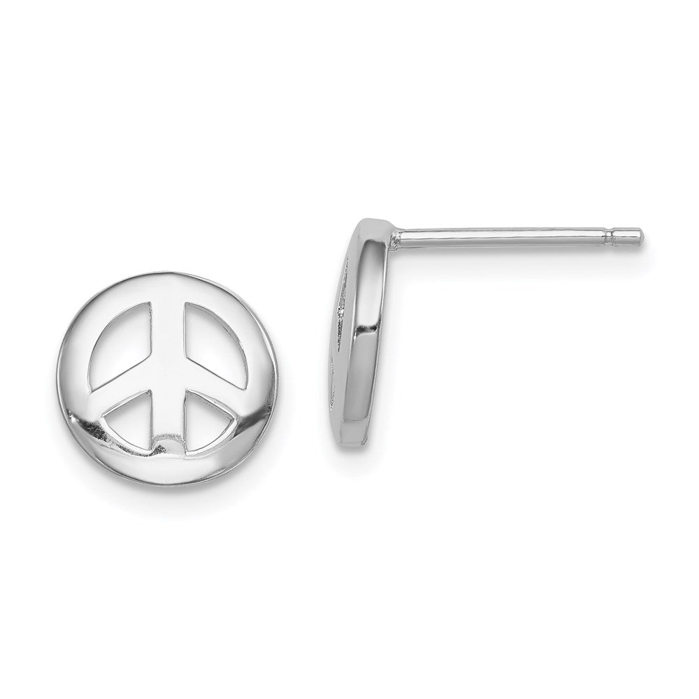Sterling Silver Rhodium-Plated Polished Peace Sign Post Earrings