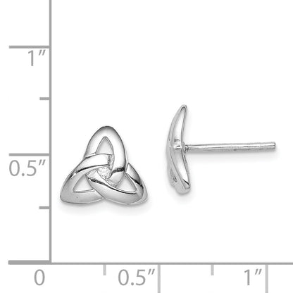 Sterling Silver Rhodium-Plated Clear Cz Trinity Symbol Post Earrings