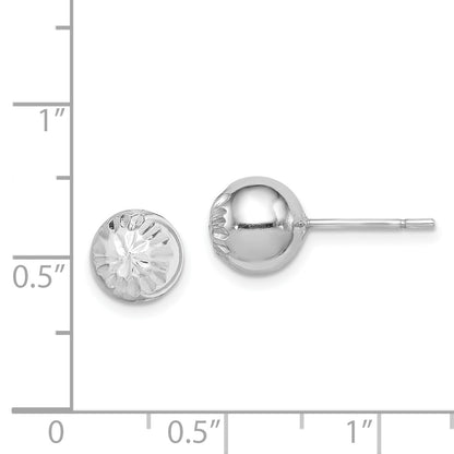 Sterling Silver Rhod-Plated Diamond Cut 8mm Ball Post Earrings