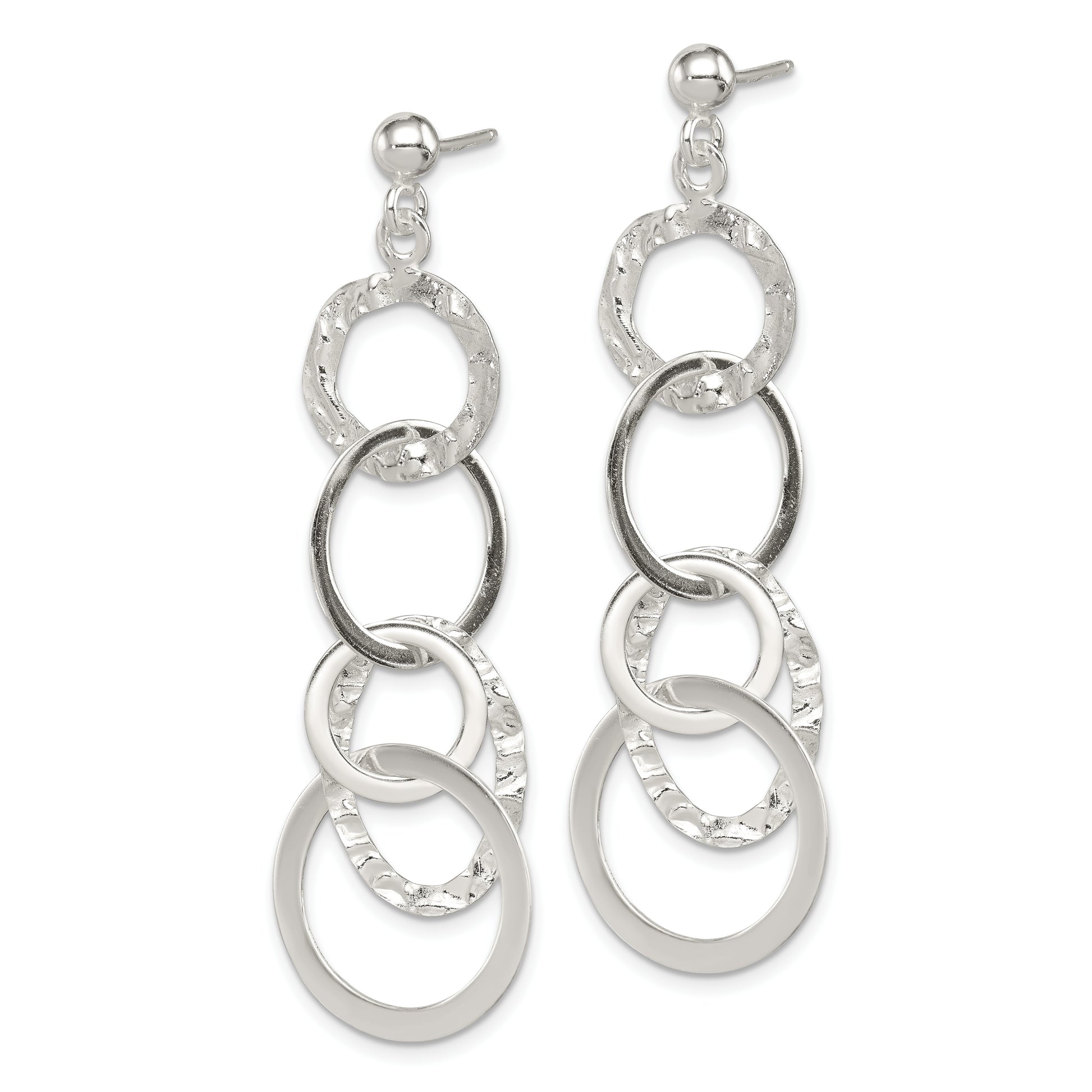 Sterling Silver Polished And Hammered Circles Post Dangle Earrings