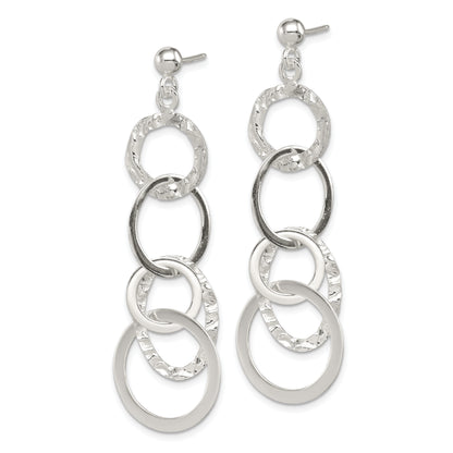 Sterling Silver Polished And Hammered Circles Post Dangle Earrings