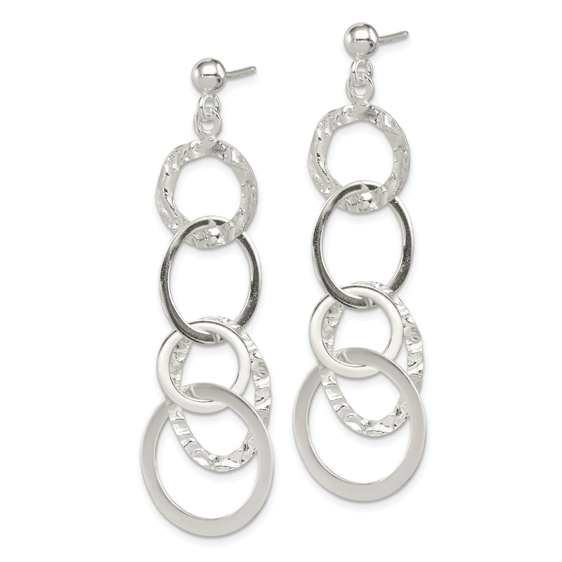Sterling Silver Polished And Hammered Circles Post Dangle Earrings