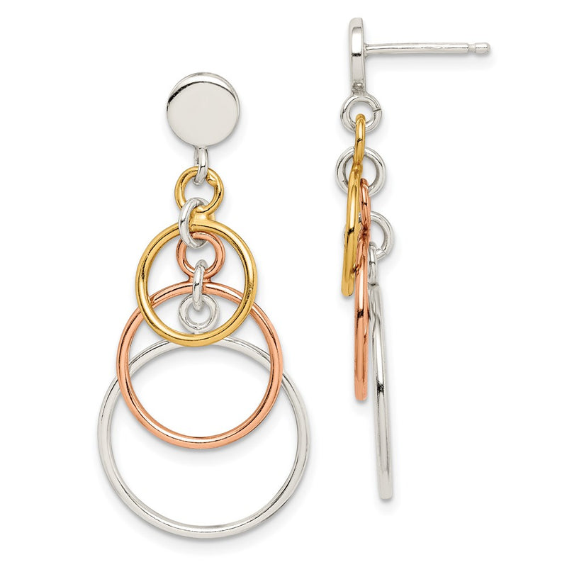 Sterling Silver & Flash Yellow Rose Gold-Plated Circle Post Dangle Earrin