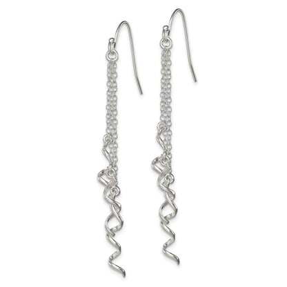 Sterling Silver Polished Multi-Strand Chain & Twisted Spirals Dangle Earrin