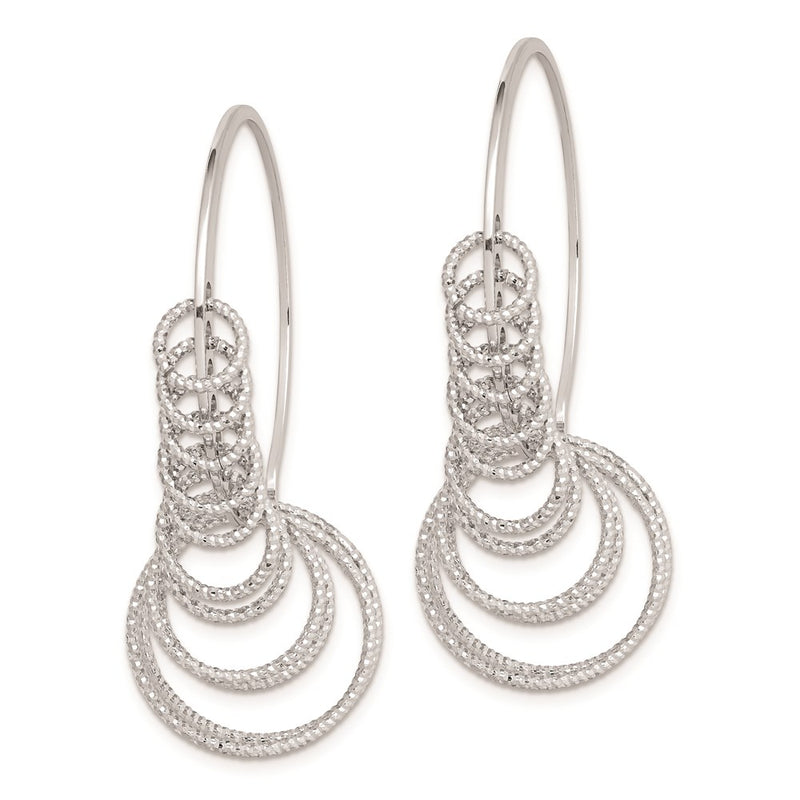 Sterling Silver Rhodium-Plated D/C Graduated Circle Dangle Hoop Earrings