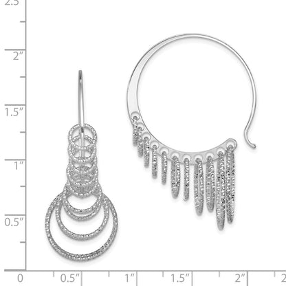 Sterling Silver Rhodium-Plated D/C Graduated Circle Dangle Hoop Earrings