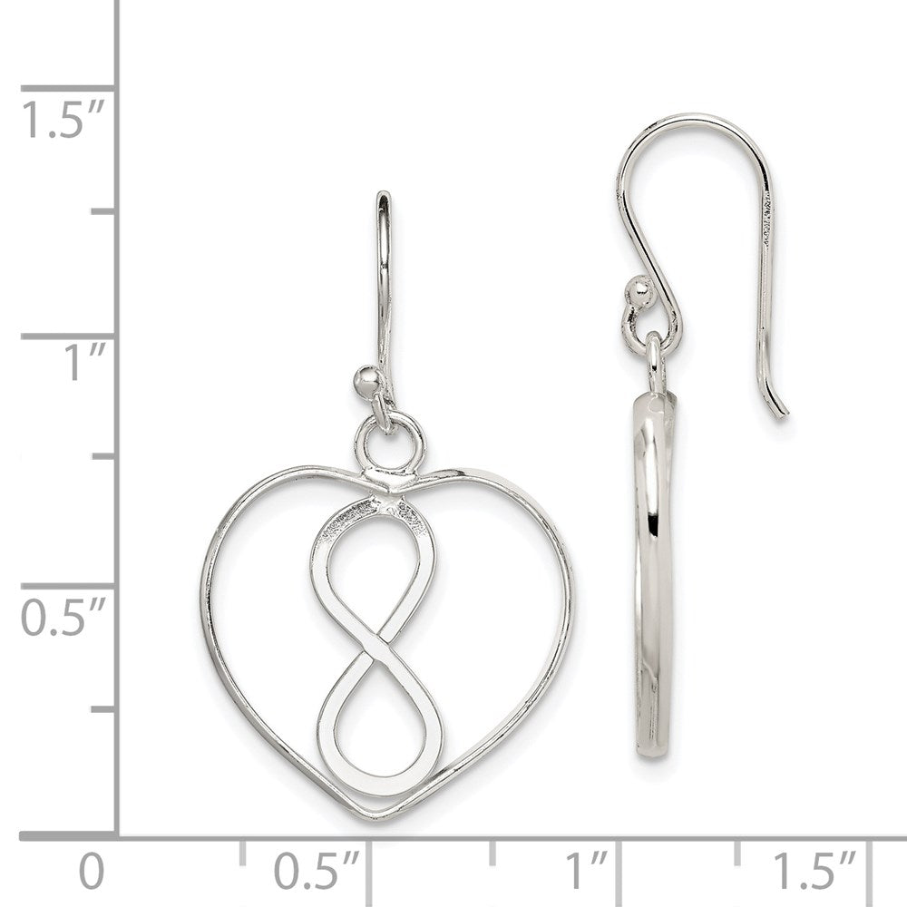 Sterling Silver Rhodium-Plated Polished Infinity Open Heart Dangle Earrings