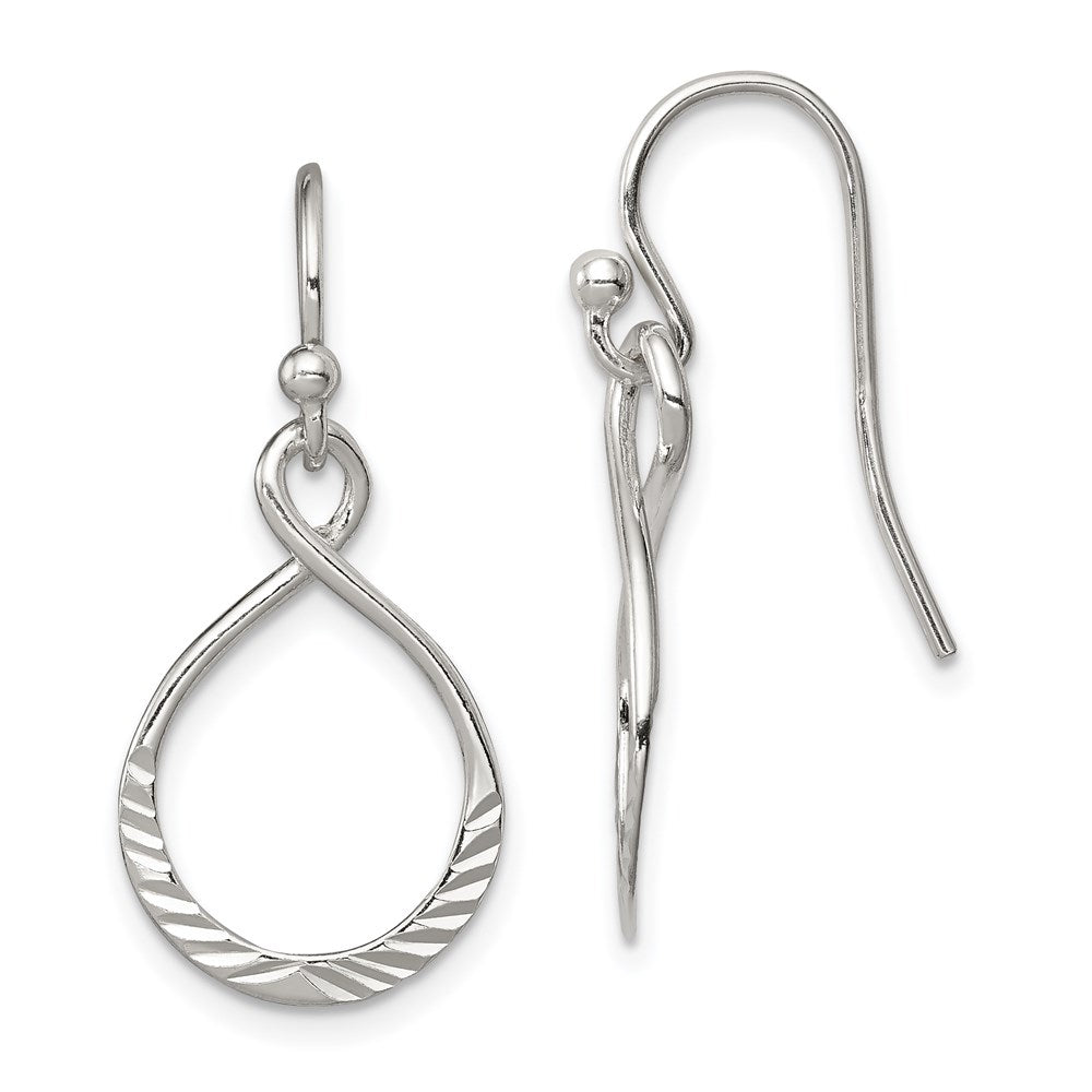 Sterling Silver Polished & Diamond-Cut Infinity Oval Dangle Earrings