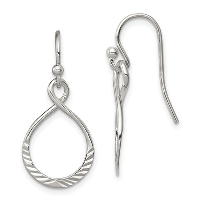 Sterling Silver Polished & Diamond-Cut Infinity Oval Dangle Earrings