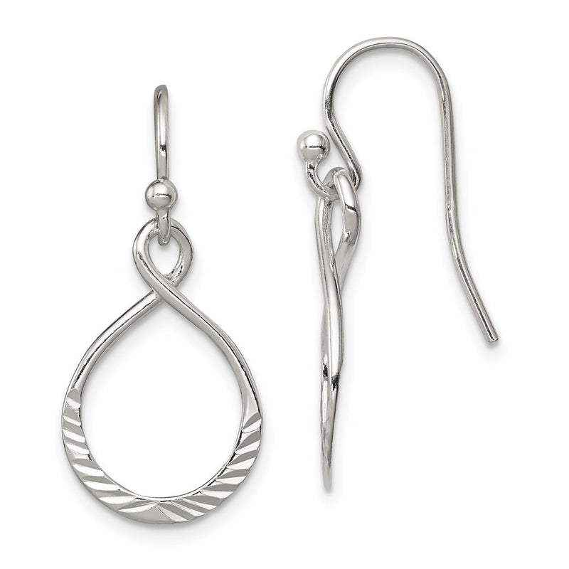 Sterling Silver Polished & Diamond-Cut Infinity Oval Dangle Earrings
