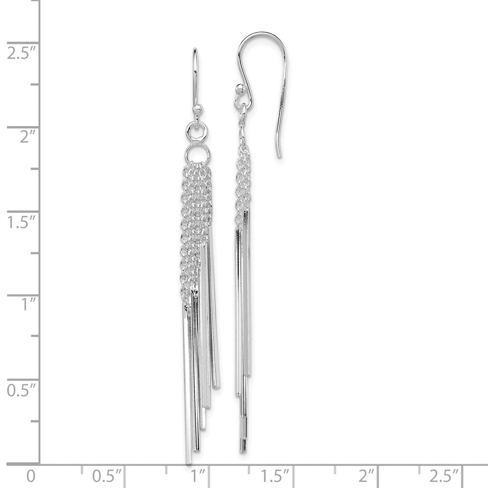 Sterling Silver Rhodium-Plated Polished Five Chains & Bars Dangle Earrings
