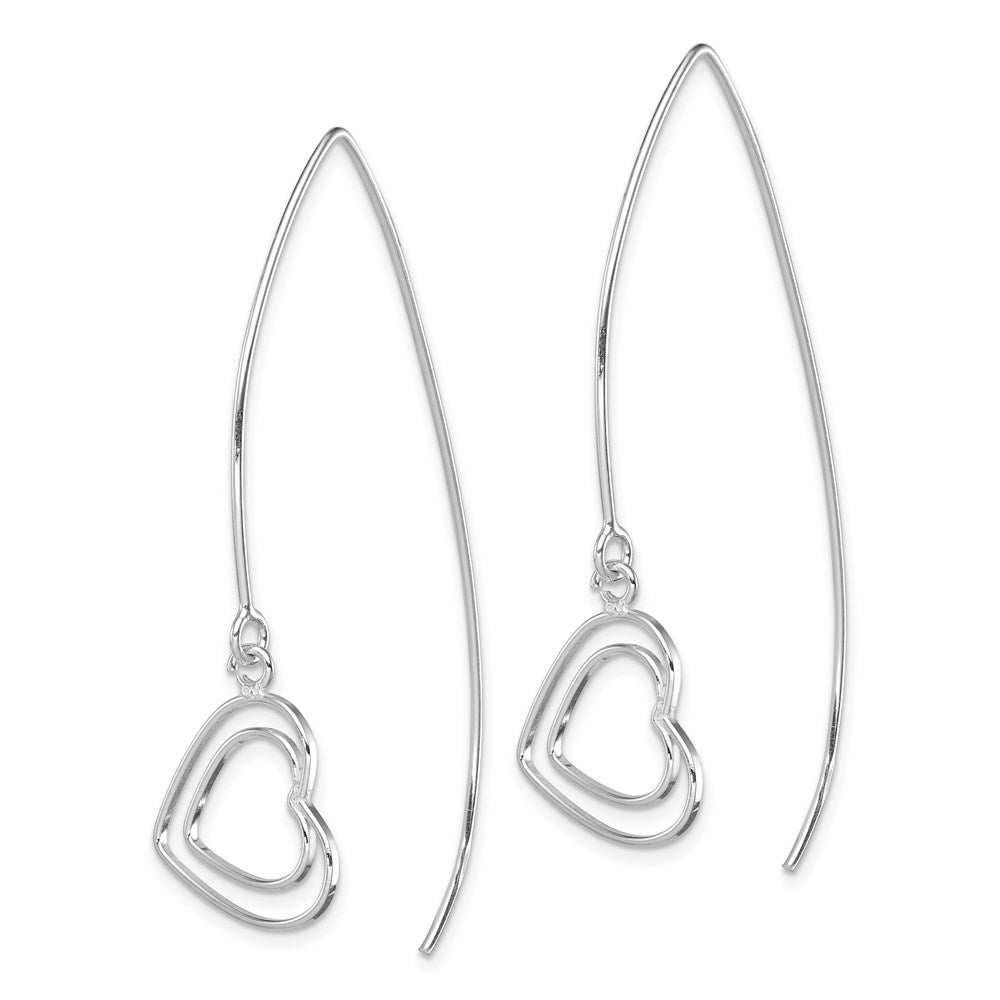 Sterling Silver Rhodium-Plated Heart Threader Earrings