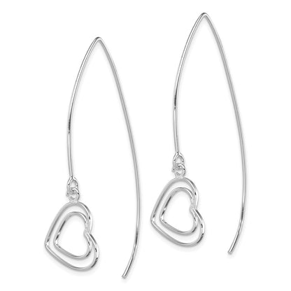 Sterling Silver Rhodium-Plated Heart Threader Earrings