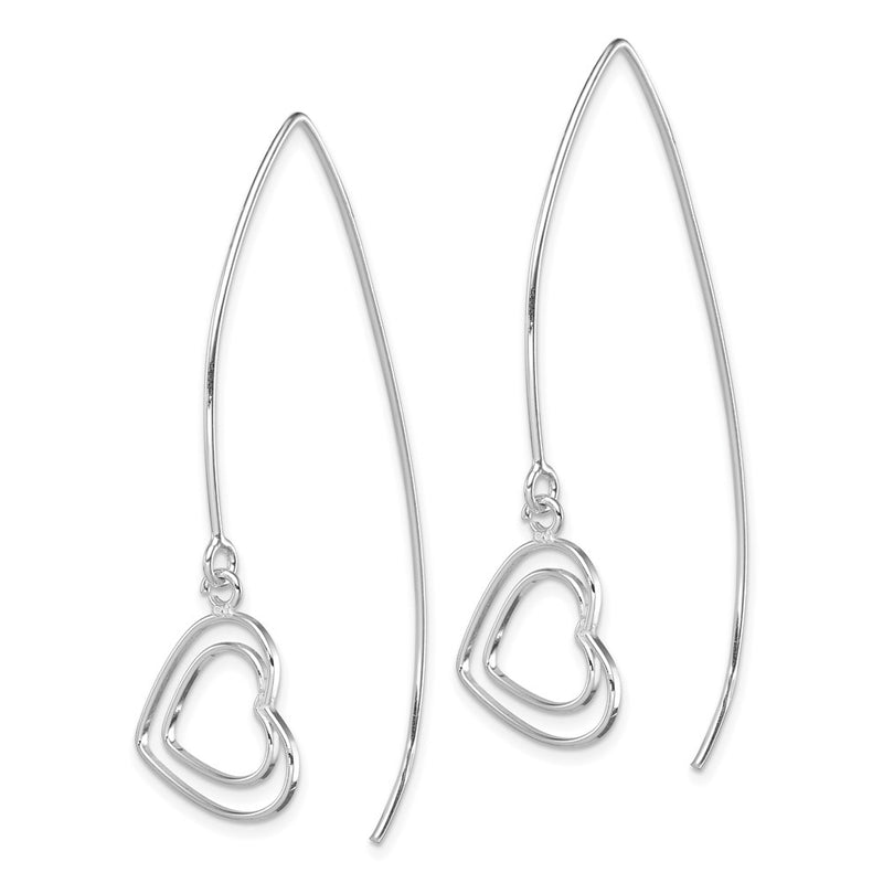 Sterling Silver Rhodium-Plated Heart Threader Earrings