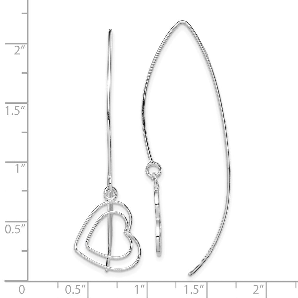 Sterling Silver Rhodium-Plated Heart Threader Earrings