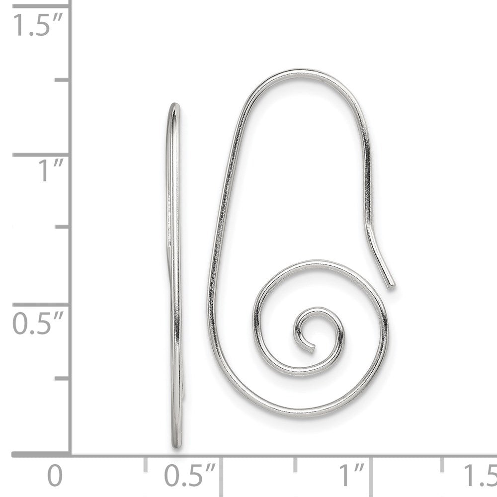 Sterling Silver Rhodium-Plated Hook Swirl Earrings