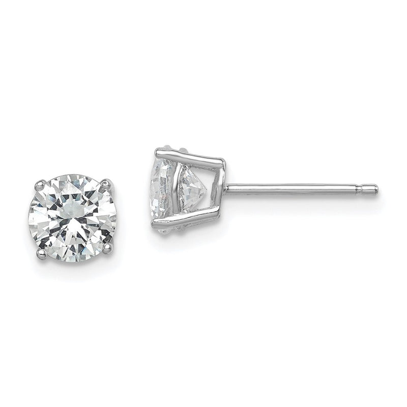 Sterling Silver Rhodium-Plated Polished Round 6mm Cz Stud Earrings