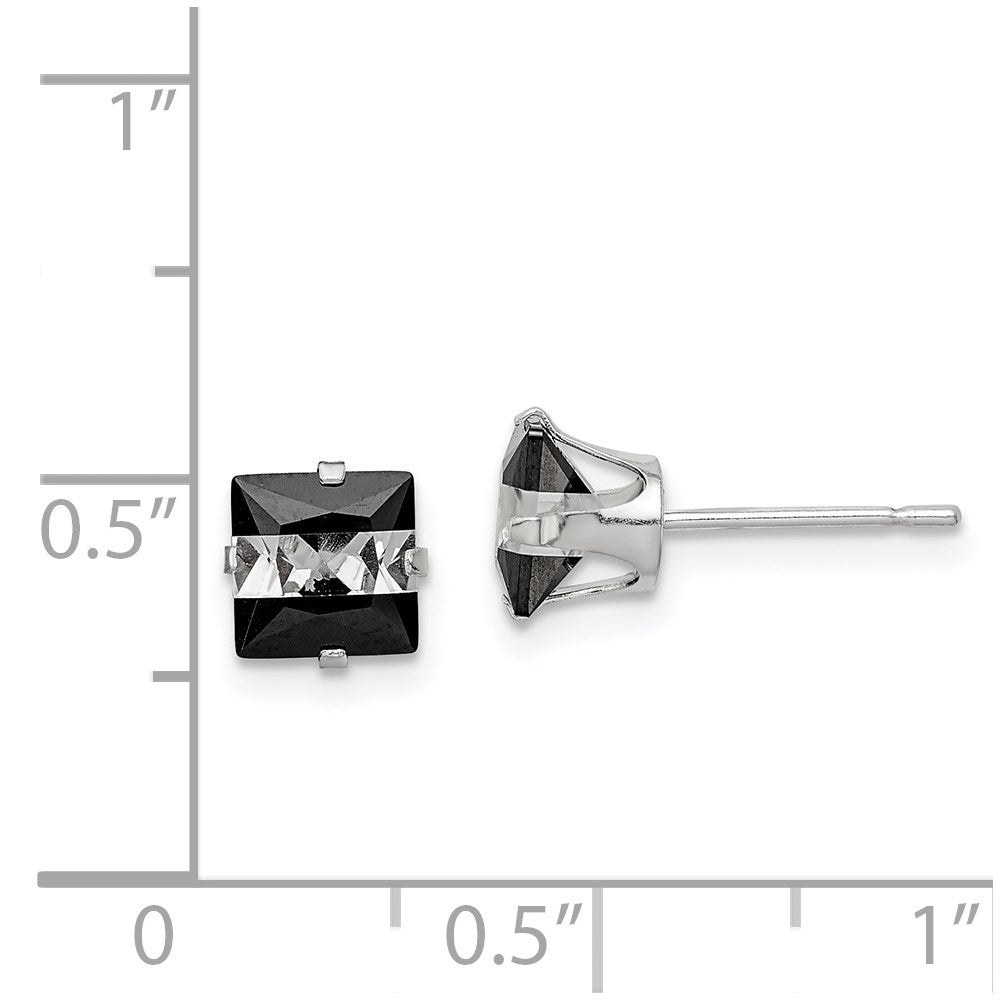 Sterling Silver Black & White 6mm Square Cz Snap-In Set Stud Earrings