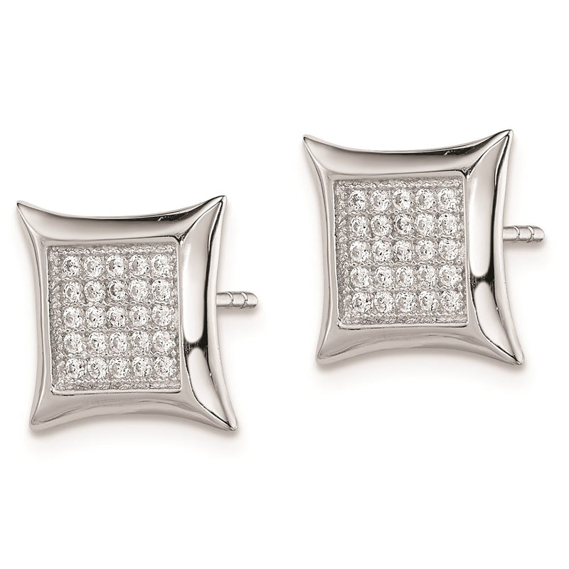 Sterling Silver Rhodium-Plated Polished Pav Cz Square Post Earrings