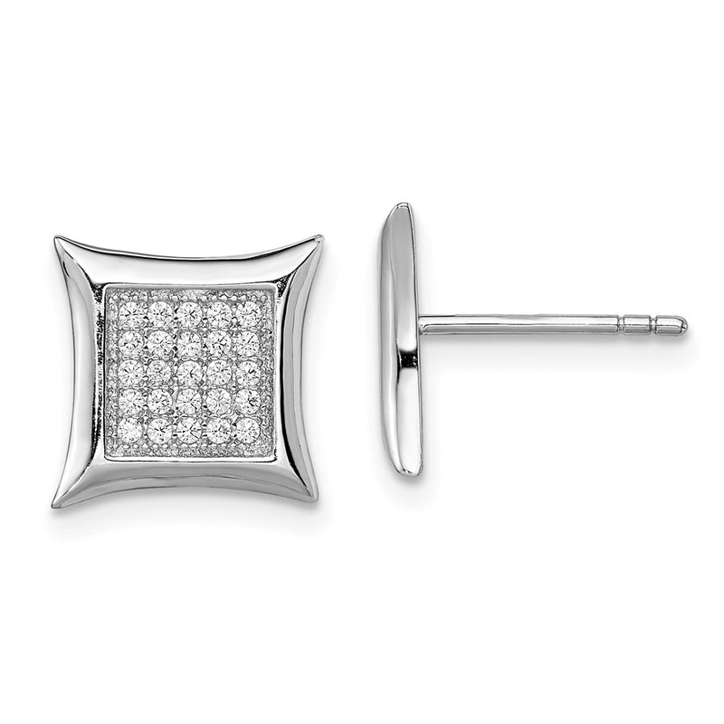 Sterling Silver Rhodium-Plated Polished Pav Cz Square Post Earrings
