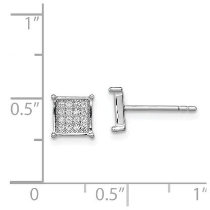 Sterling Silver Rhodium-Plated Polished Pav Cz Square Post Earrings