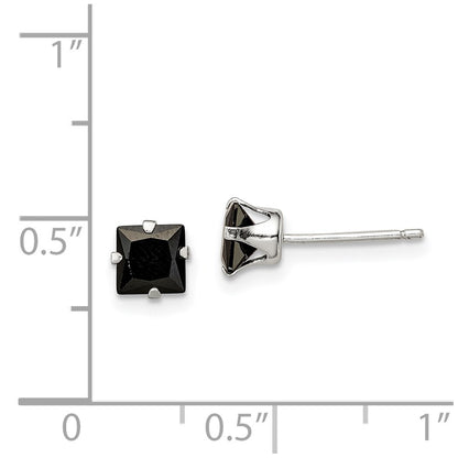 Sterling Silver Polished Black Square 5mm Cz Snap-In Set Stud Earrings