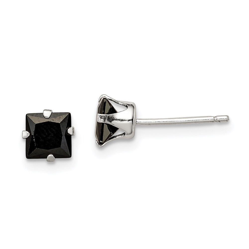 Sterling Silver Polished Black Square 5mm Cz Snap-In Set Stud Earrings