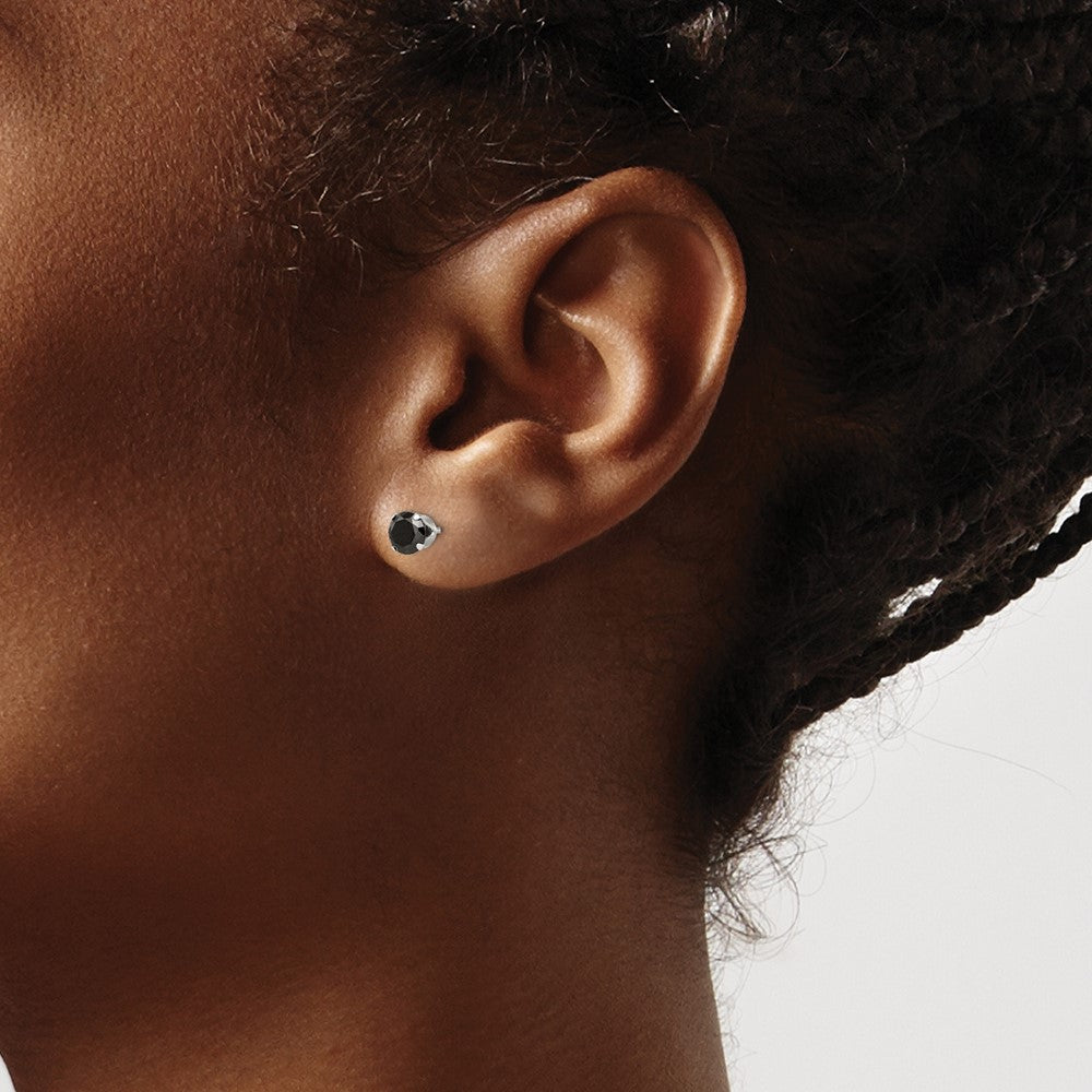 Sterling Silver Polished Black 5mm Round Cz Snap-In Set Stud Earrings