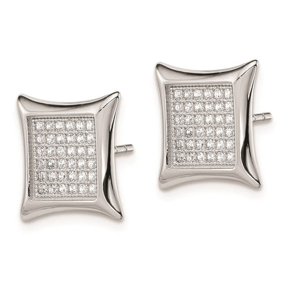 Sterling Silver Rhodium-Plated Polished Pav Cz Square Post Earrings