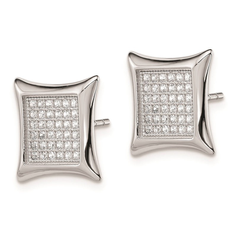 Sterling Silver Rhodium-Plated Polished Pav Cz Square Post Earrings