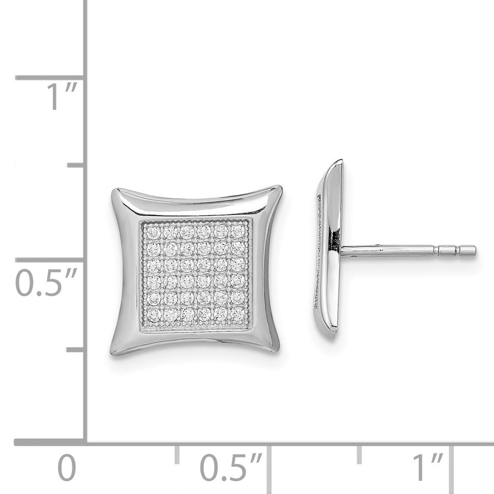 Sterling Silver Rhodium-Plated Polished Pav Cz Square Post Earrings