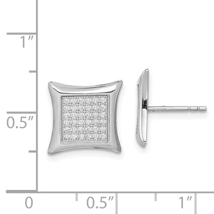 Sterling Silver Rhodium-Plated Polished Pav Cz Square Post Earrings