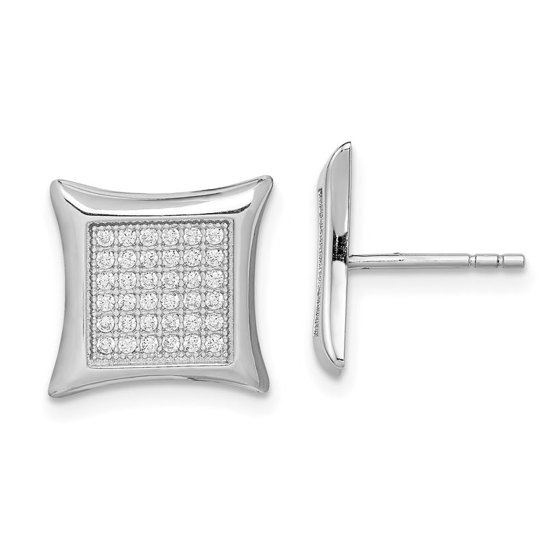 Sterling Silver Rhodium-Plated Polished Pav Cz Square Post Earrings