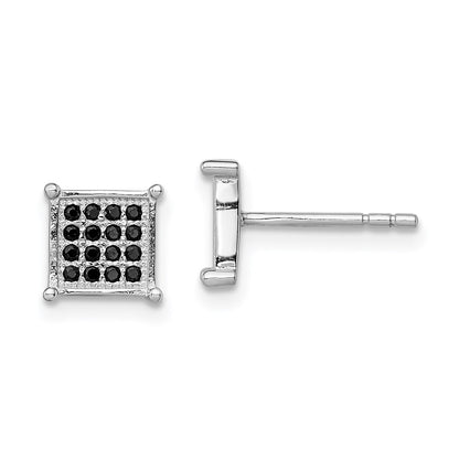 Sterling Silver Rhodium-Plated Black Pav Cz Square Post Earrings