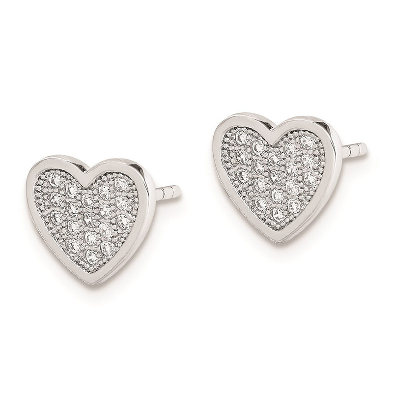 Sterling Silver Rhodium-Plated Cz Pav Heart Post Earrings