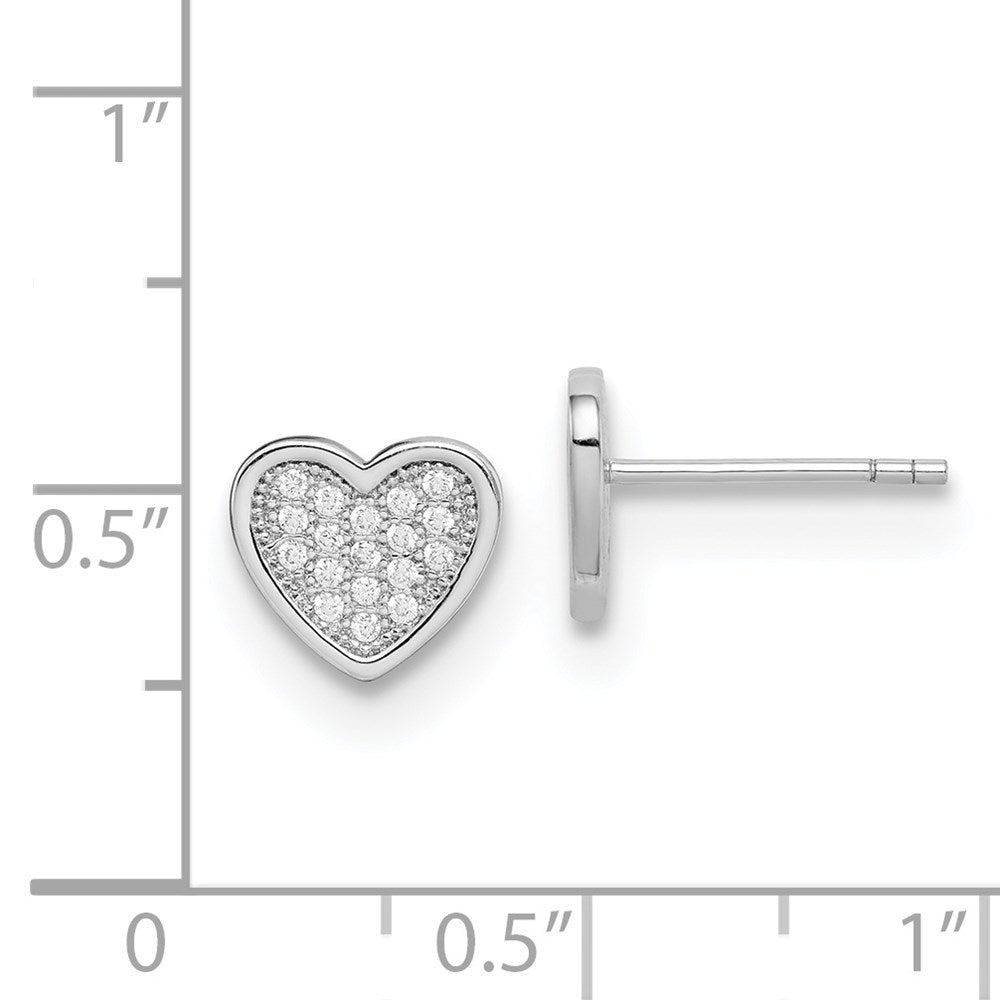 Sterling Silver Rhodium-Plated Cz Pav Heart Post Earrings