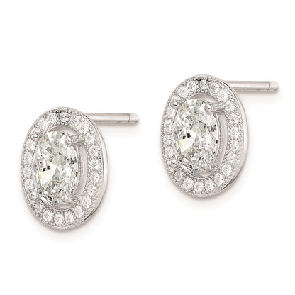 Sterling Silver Rhodium-Plated Polished Pav Cz Oval Post Earrings