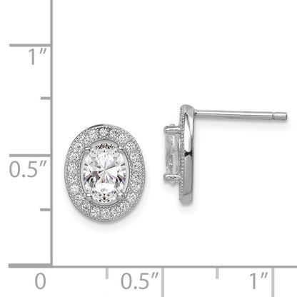 Sterling Silver Rhodium-Plated Polished Pav Cz Oval Post Earrings