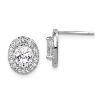 Sterling Silver Rhodium-Plated Polished Pav Cz Oval Post Earrings