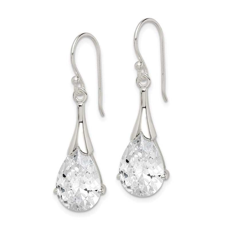 Sterling Silver Polished Cz Teardrop Dangle Earrings